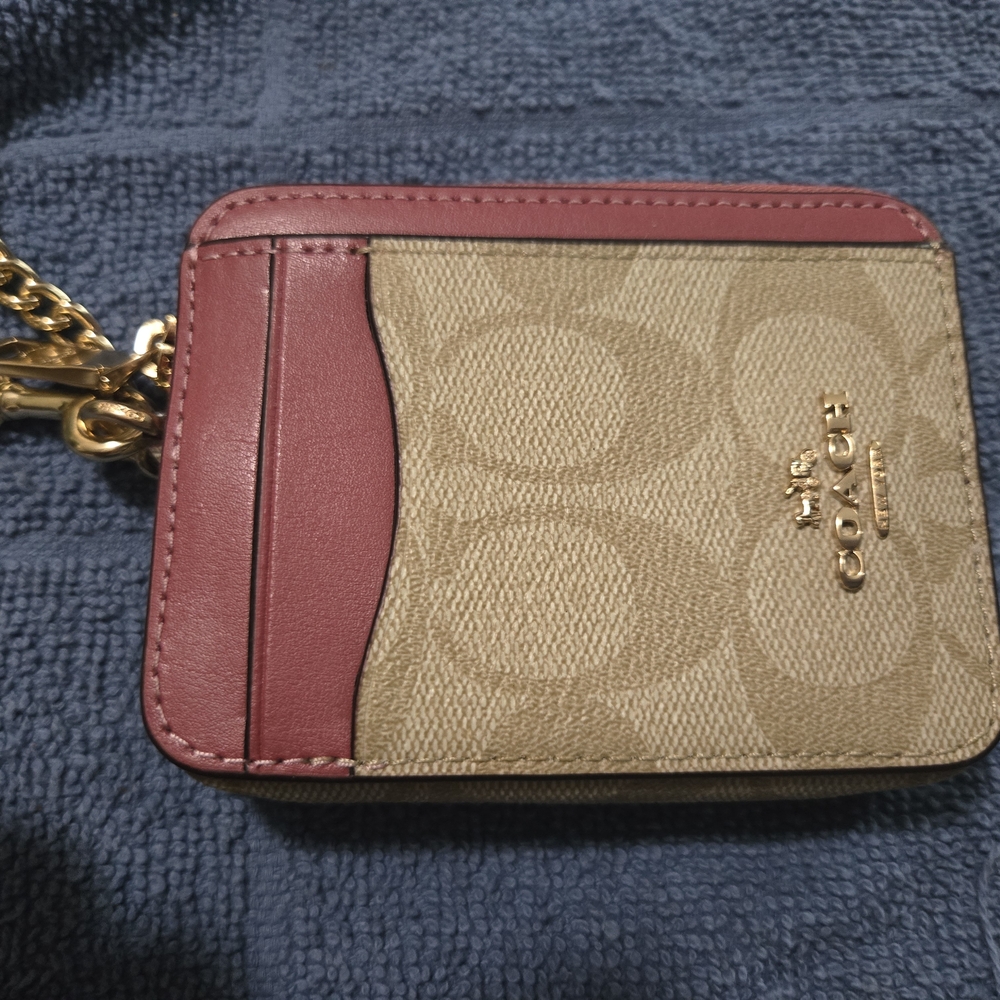 Coach Beige and Burgundy Card Holder